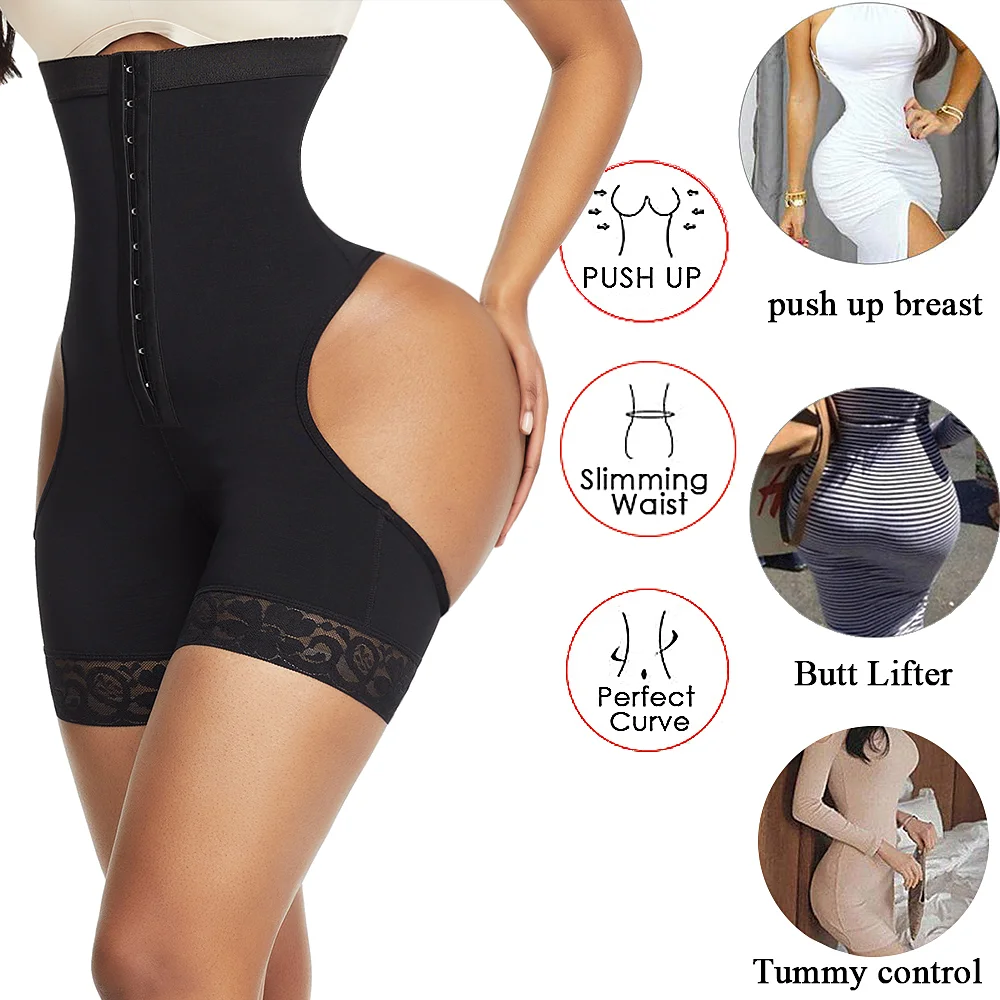 BOSSELI SHAPEWEAR Black High Waist Open Butt Shapewear Shorts.