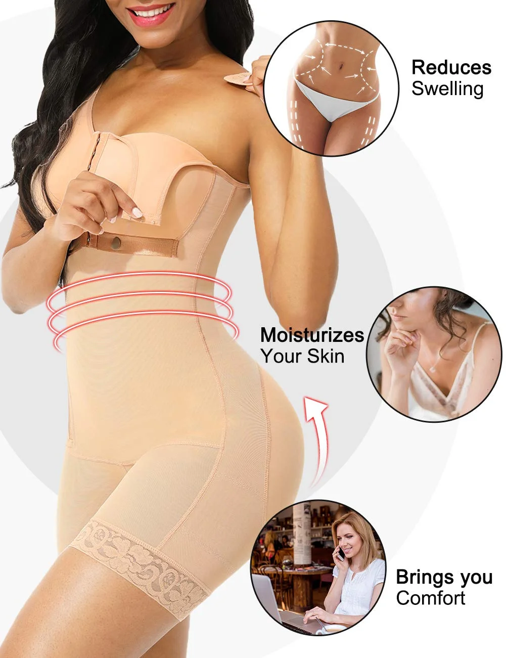 BOSSELI SHAPEWEWAR Deep Skin and Black Color Full Bodysuit Body Shaper Glue Zipper.