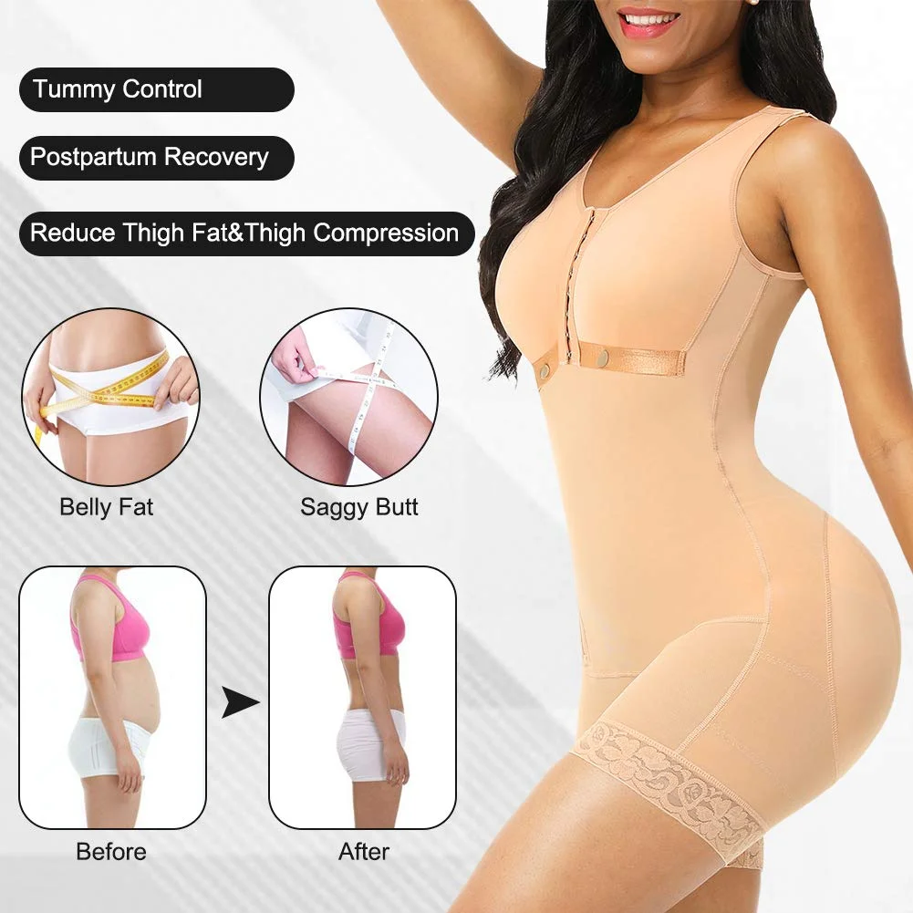 BOSSELI SHAPEWEWAR Deep Skin and Black Color Full Bodysuit Body Shaper Glue Zipper.