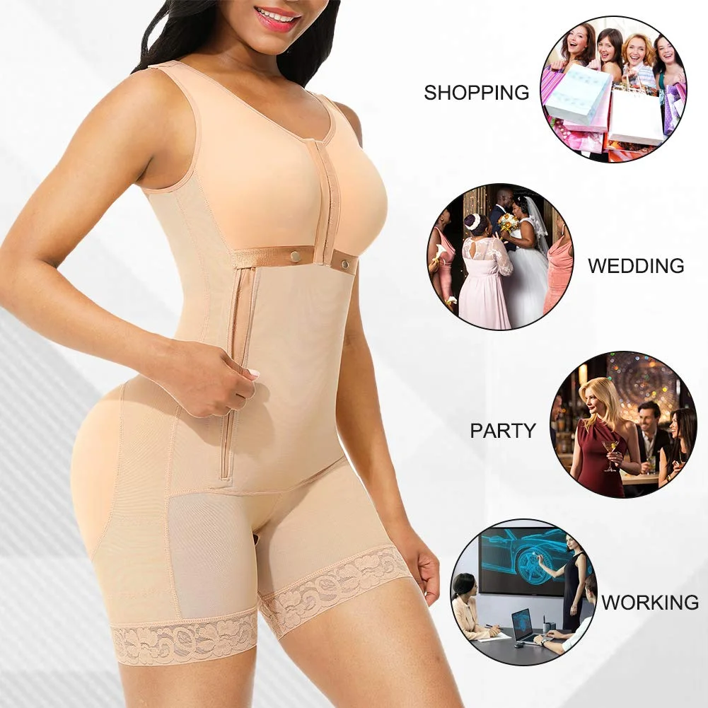 BOSSELI SHAPEWEWAR Deep Skin and Black Color Full Bodysuit Body Shaper Glue Zipper.