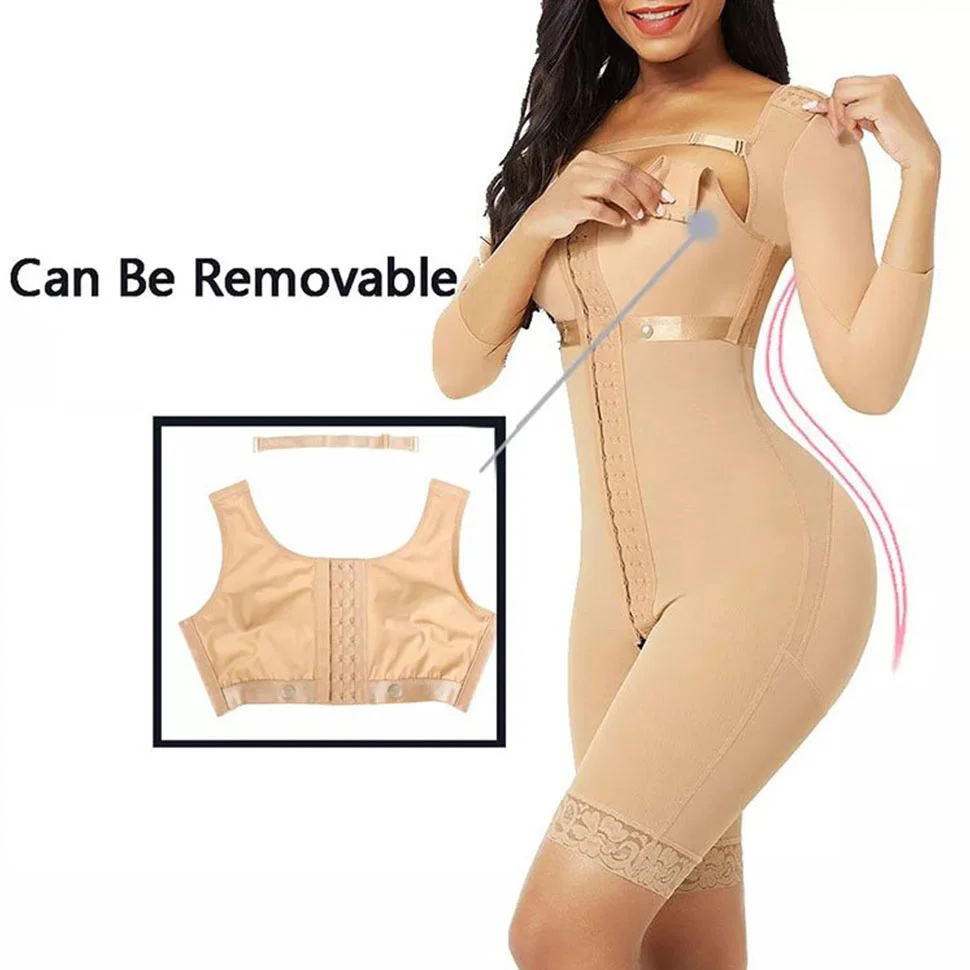 Bosseli Shapewear Lace Trim Hourglass Post-surgical Body Shaper With Sleeves Good Elastic.