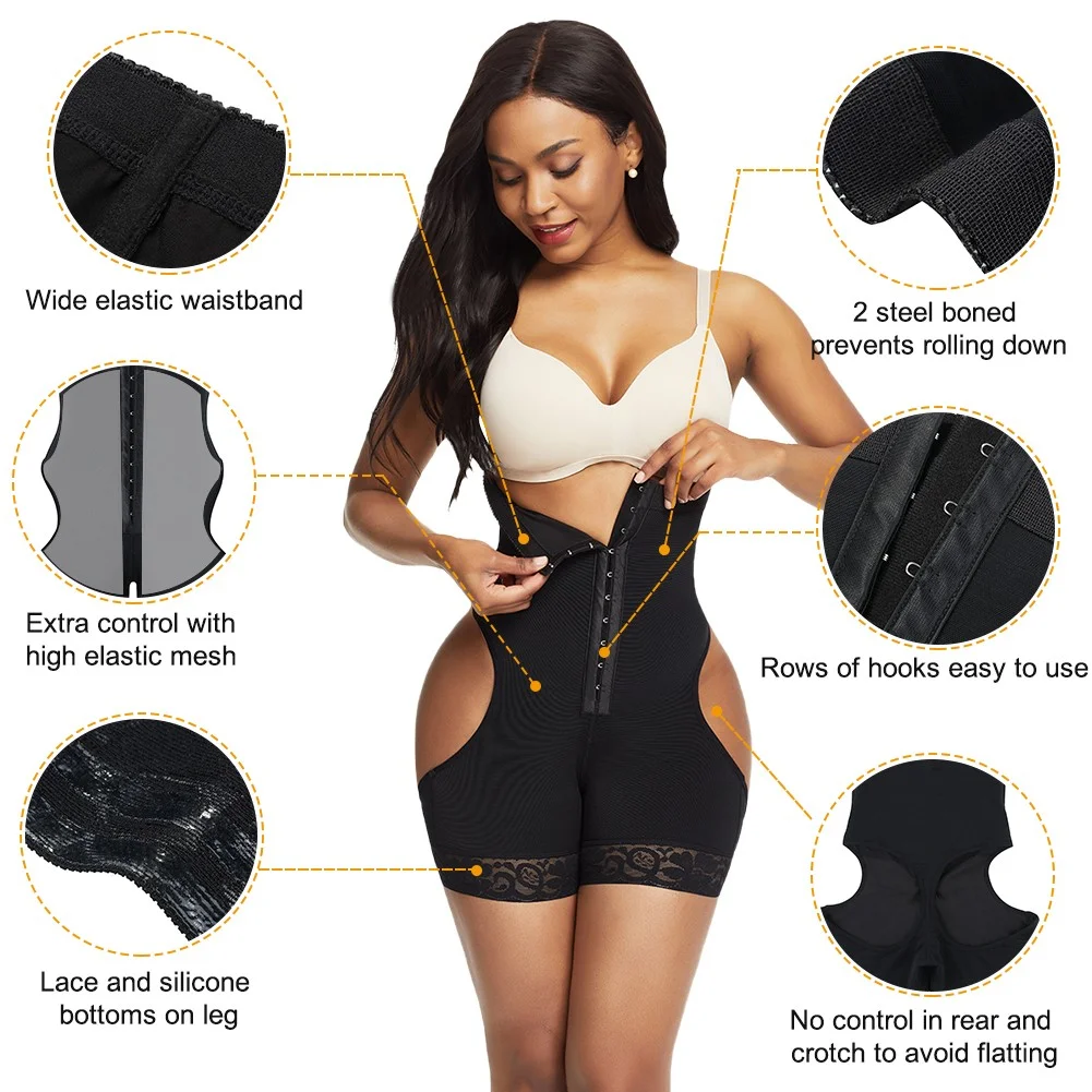 BOSSELI SHAPEWEAR Black High Waist Open Butt Shapewear Shorts.