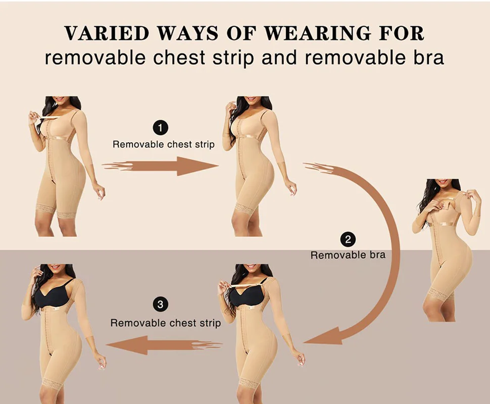 Bosseli Shapewear Lace Trim Hourglass Post-surgical Body Shaper With Sleeves Good Elastic.