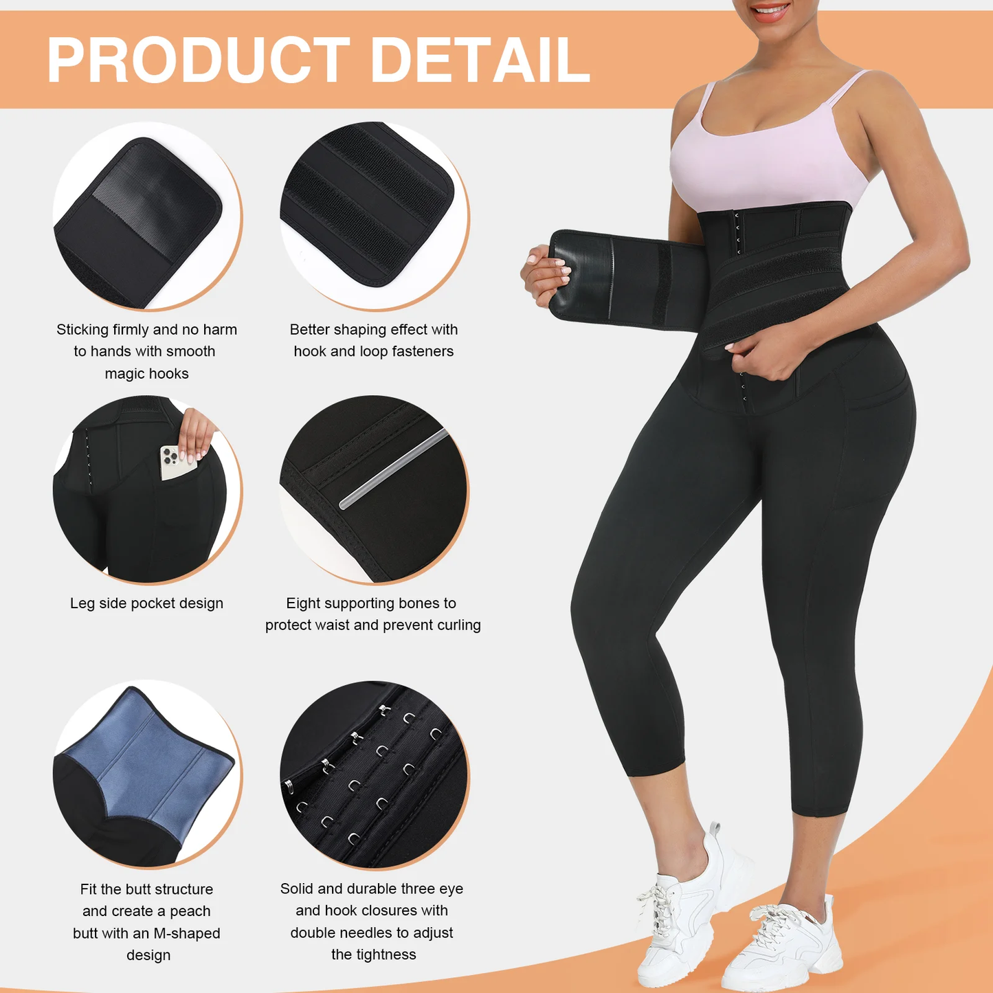 BOSSELI SHAPEWEAR 2 In 1 PU Coated Lining Single Waistband Neoprene Waist Trainer Leggings.