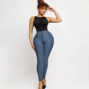 Mid-rise Faux Denim Trousers Corset Waist Tighten Abdomen