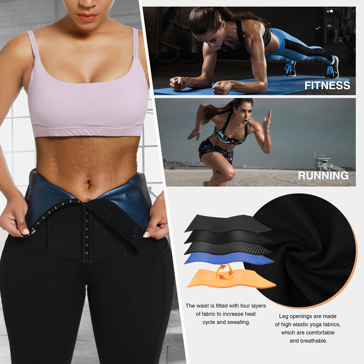 BOSSELI SHAPEWEAR 2 In 1 PU Coated Lining Single Waistband Neoprene Waist Trainer Leggings.