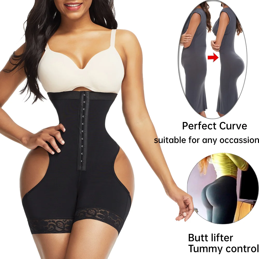 BOSSELI SHAPEWEAR Black High Waist Open Butt Shapewear Shorts.