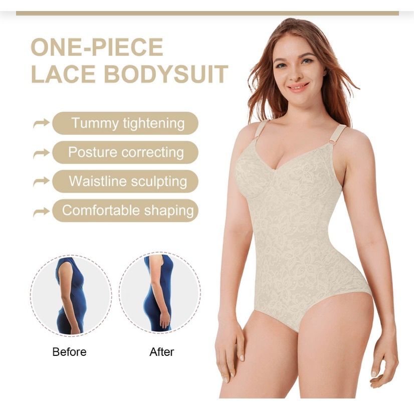 One-piece V-neck Abdominal Shaping Lace Bodysuit