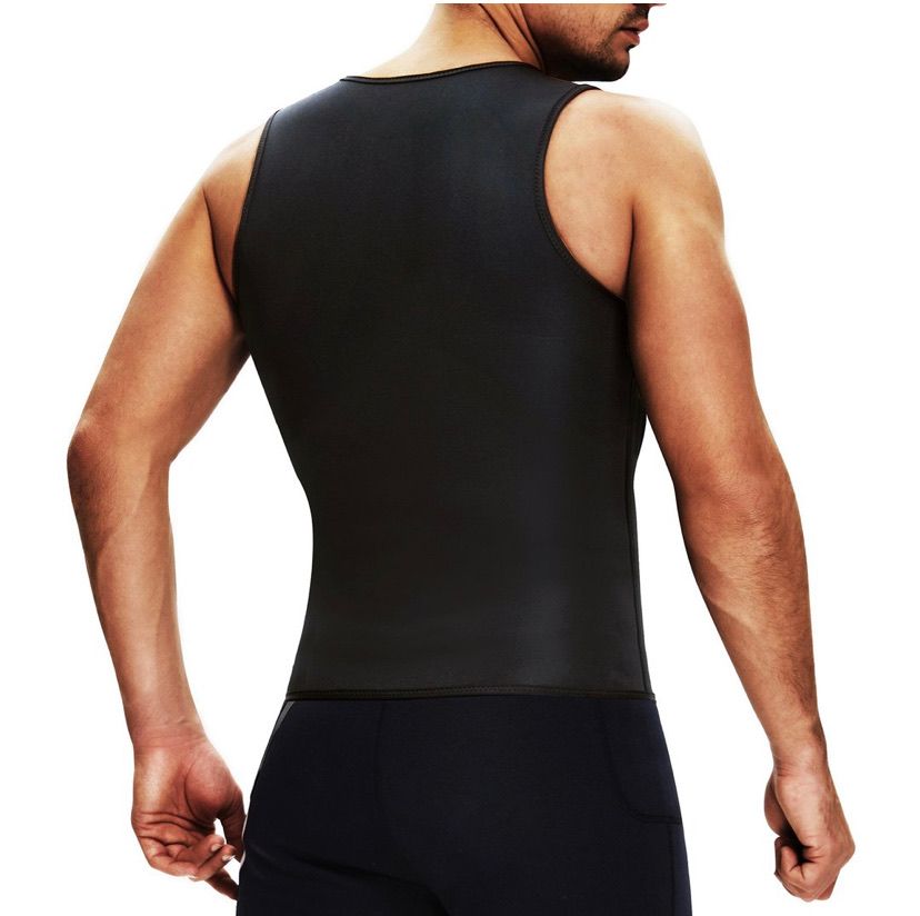 BOSSELI SHAPEWEAR Black Suit for Men Waist Trainer Vest Workout Gym Sauna Suit Zipper Tank Top.