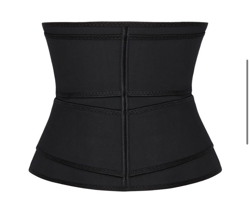 Black Latex Double Belt Waist Trainer 7 Steel Bones Curve Shape Wear