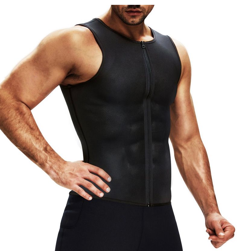 BOSSELI SHAPEWEAR Black Suit for Men Waist Trainer Vest Workout Gym Sauna Suit Zipper Tank Top.