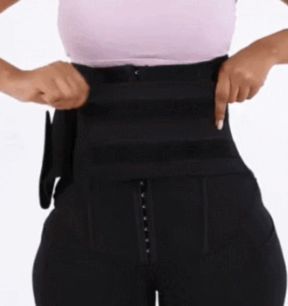 BOSSELI SHAPEWEAR 2 In 1 PU Coated Lining Single Waistband Neoprene Waist Trainer Leggings.