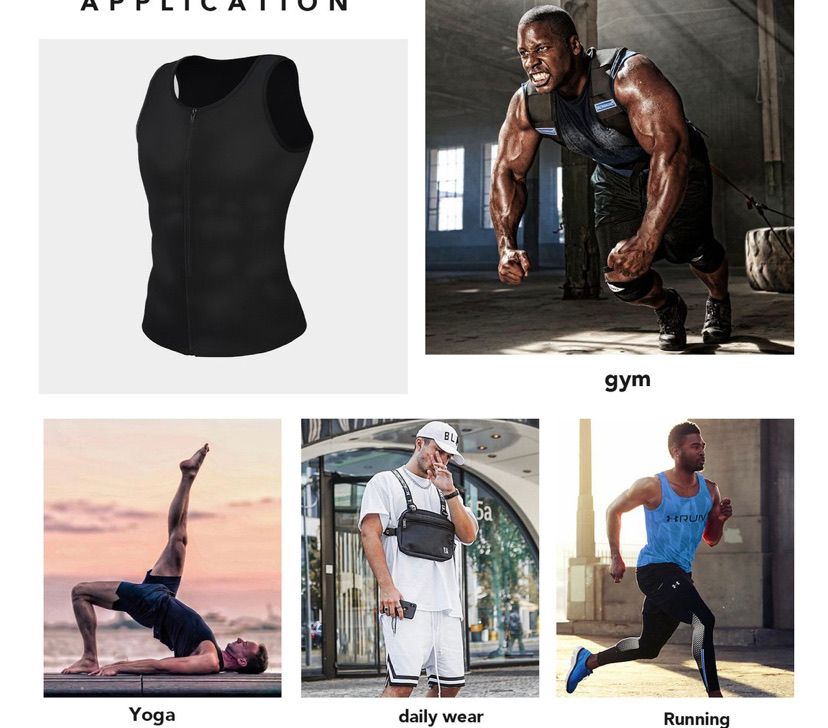 BOSSELI SHAPEWEAR Black Suit for Men Waist Trainer Vest Workout Gym Sauna Suit Zipper Tank Top.