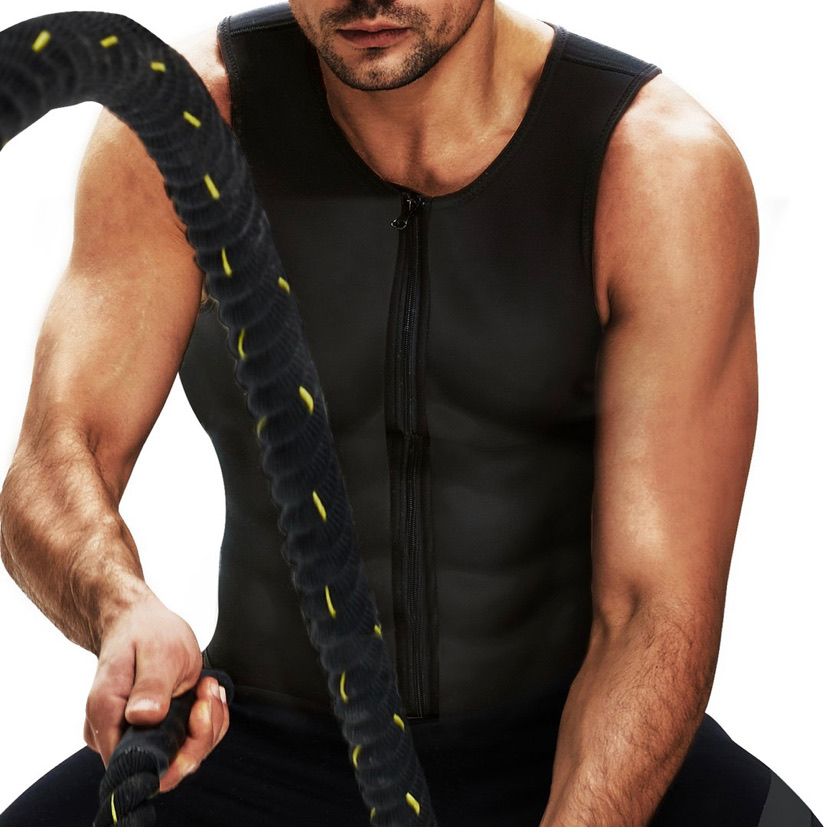 BOSSELI SHAPEWEAR Black Suit for Men Waist Trainer Vest Workout Gym Sauna Suit Zipper Tank Top.