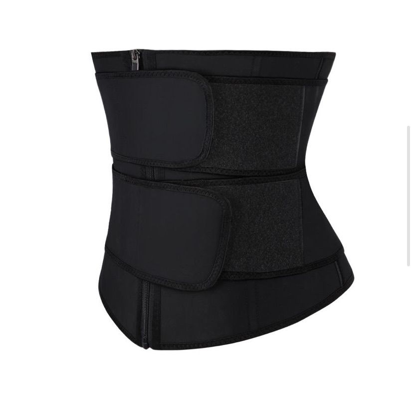 Black Latex Double Belt Waist Trainer 7 Steel Bones Curve Shape Wear
