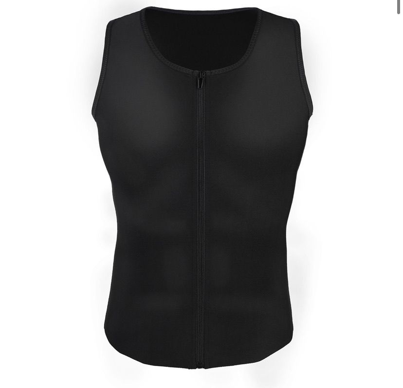 BOSSELI SHAPEWEAR Black Suit for Men Waist Trainer Vest Workout Gym Sauna Suit Zipper Tank Top.