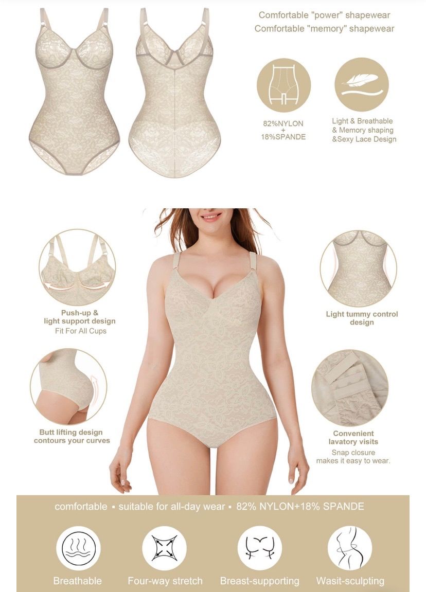 One-piece V-neck Abdominal Shaping Lace Bodysuit