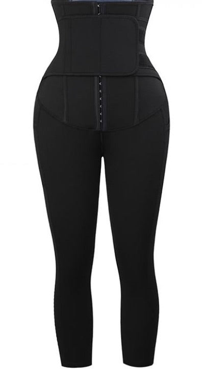 BOSSELI SHAPEWEAR 2 In 1 PU Coated Lining Single Waistband Neoprene Waist Trainer Leggings.