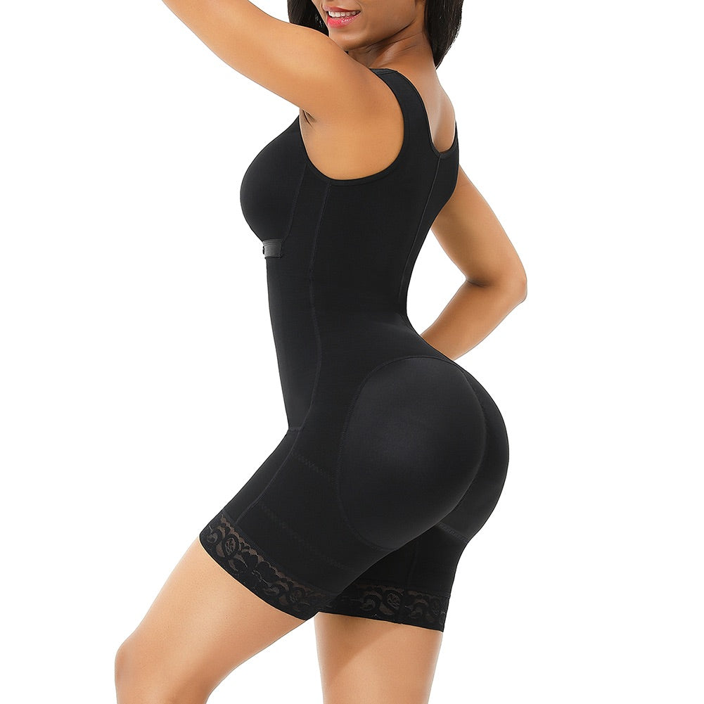 BOSSELI SHAPEWEWAR Deep Skin and Black Color Full Bodysuit Body Shaper Glue Zipper.