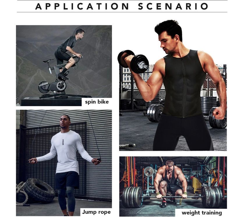 BOSSELI SHAPEWEAR Black Suit for Men Waist Trainer Vest Workout Gym Sauna Suit Zipper Tank Top.