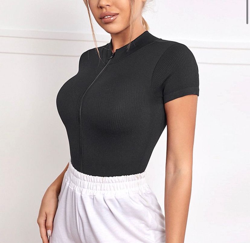 Sexy Short Sleeve Half Zipper Bottom Briefs Gym Romper Bodysuit.