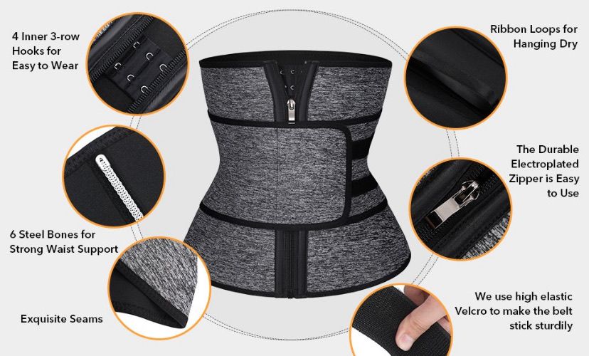 BOSSELI SHAPEWEAR Neoprene Waist Trainer 6 Steel Bones Single-Belt with Hooks Zipper