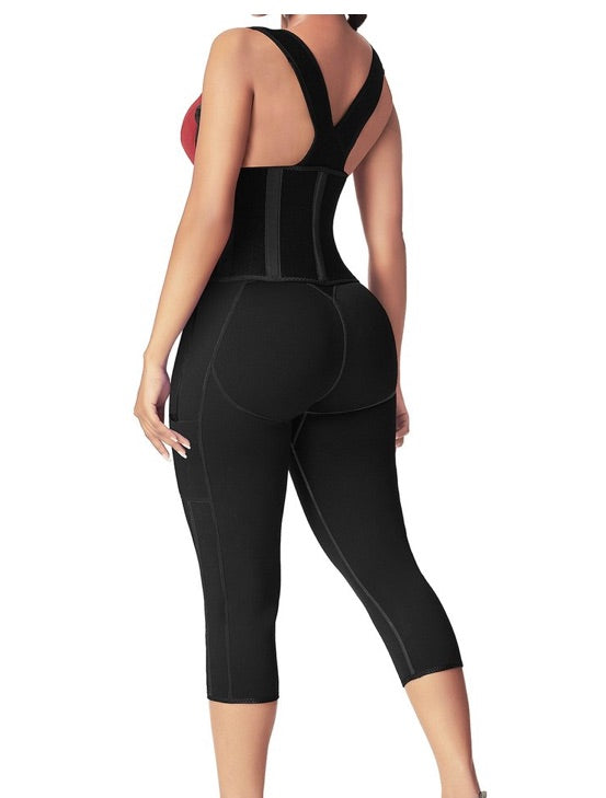 BOSSELI SHAPEWEAR Black Neoprene Adjustable Fitness Full Body Waist Trainer.