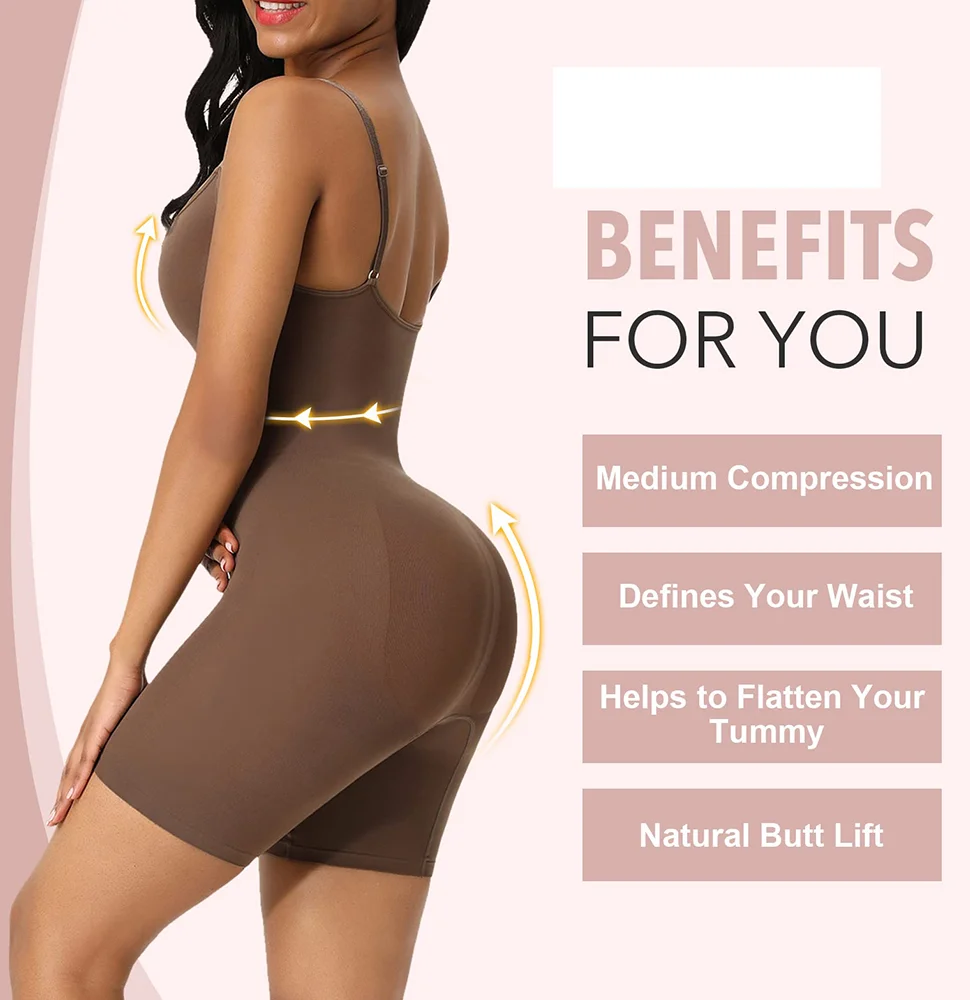 BOSSELI SHAPEWEAR Coffee Color Adjustable Sling Low Back Bodysuit Seamless knitting.