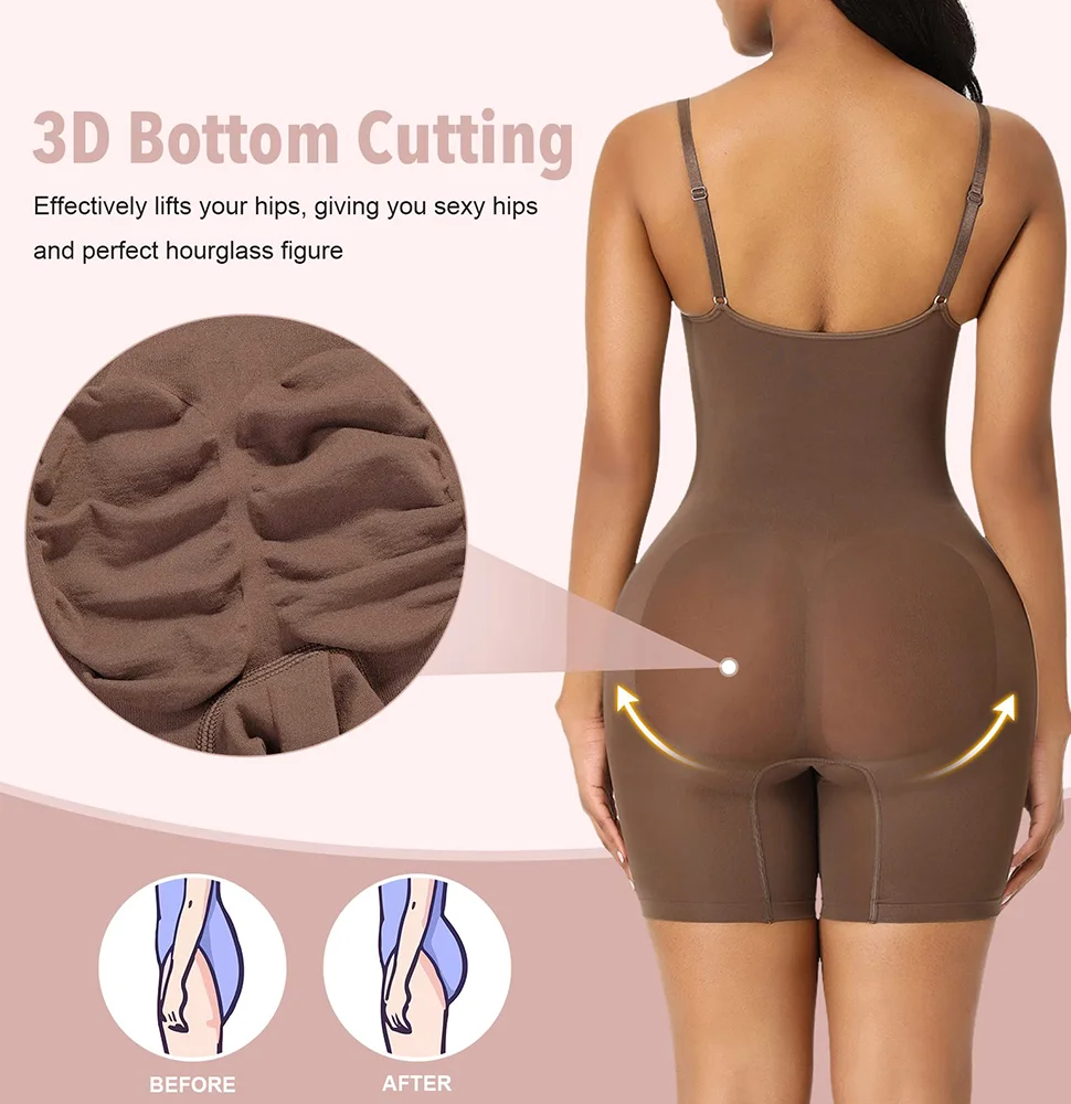 BOSSELI SHAPEWEAR Coffee Color Adjustable Sling Low Back Bodysuit Seamless knitting.