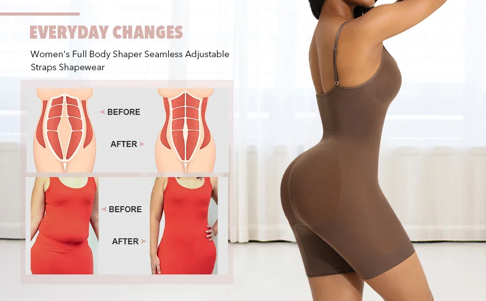 BOSSELI SHAPEWEAR Coffee Color Adjustable Sling Low Back Bodysuit Seamless knitting.