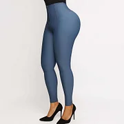 Mid-rise Faux Denim Trousers Corset Waist Tighten Abdomen