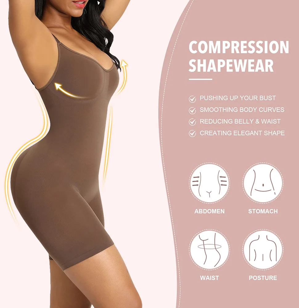 BOSSELI SHAPEWEAR Coffee Color Adjustable Sling Low Back Bodysuit Seamless knitting.