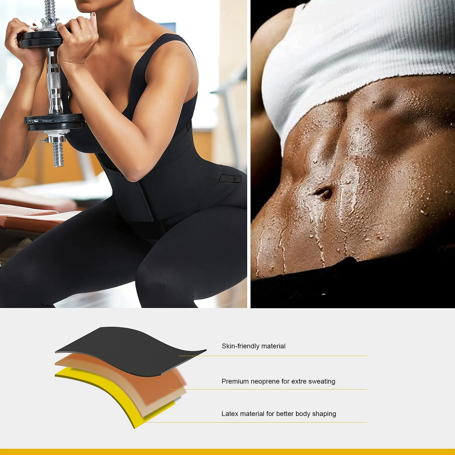 BOSSELI SHAPEWEAR Black Latex Waist Trainer 5 Plastic Bones Sticker Waist Trimmer Band.