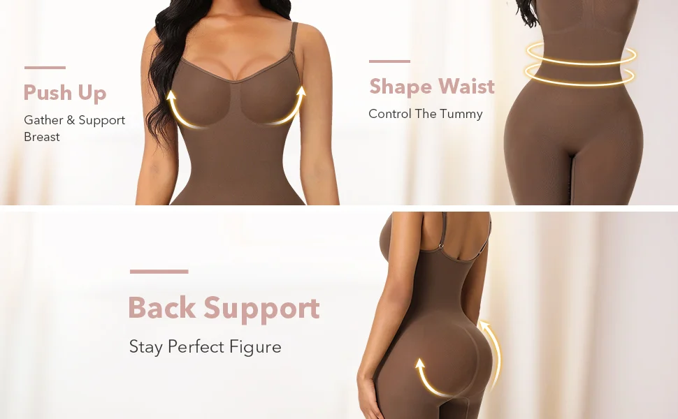 BOSSELI SHAPEWEAR Coffee Color Adjustable Sling Low Back Bodysuit Seamless knitting.