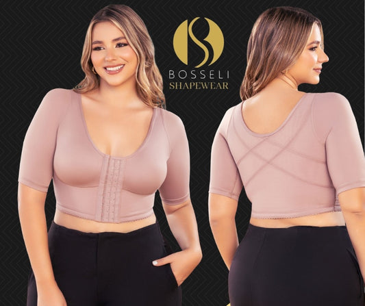 BOSSELI SHAPEWEAR Corrector 100% COLOMBIANO de costura,3 lineas de broche. Bra prehormado con mangas.