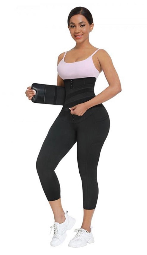 BOSSELI SHAPEWEAR  2 In 1 PU Coated Lining Single Waistband Neoprene Waist Trainer Leggings.