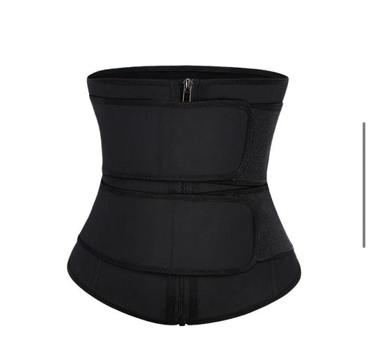 Black Latex Double Belt Waist Trainer 7 Steel Bones Curve Shape Wear